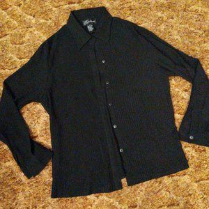 Karen Arnold Black Sheer Pleated Button Up Blouse